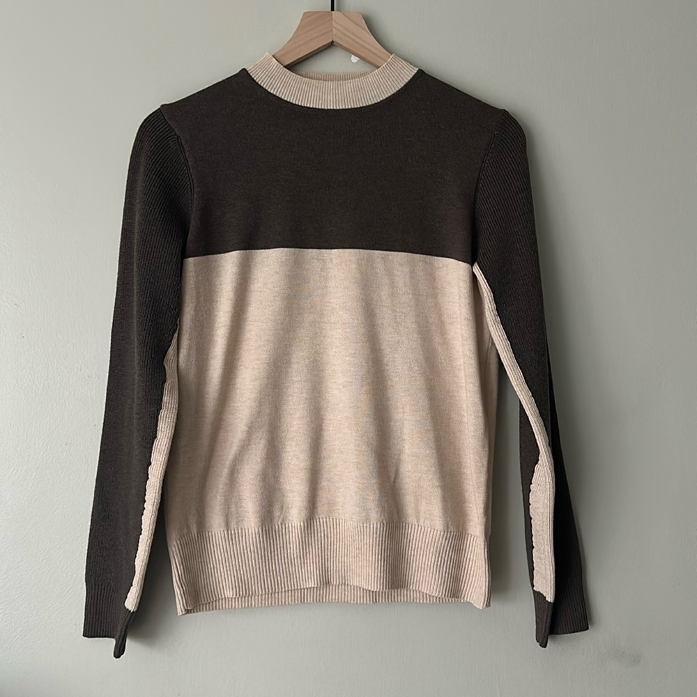 Tan & Mocha Color Block Mock Neck Sweater